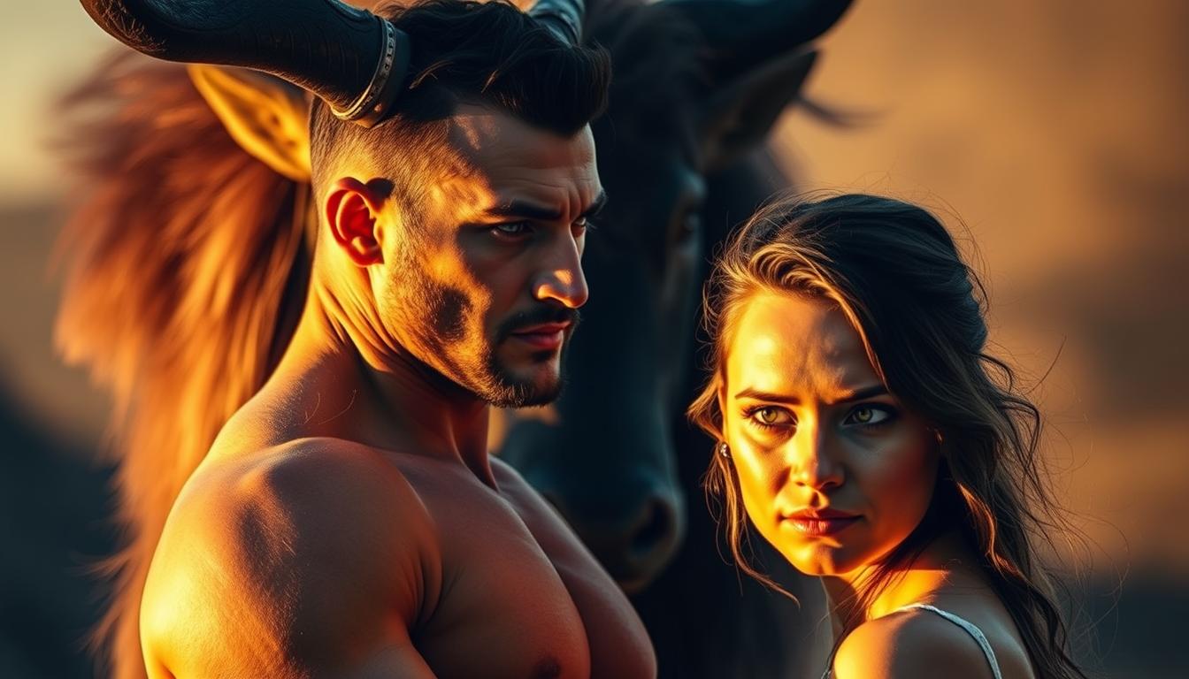 Löwe Mann mit Stier Frau